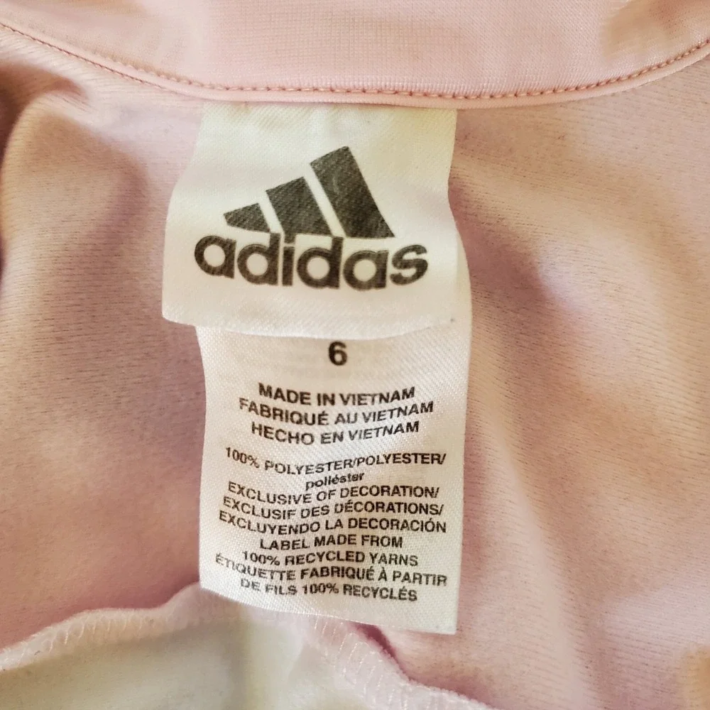 Adidas Girl's Track Jacket Full Zip Color Block‎ Pink White Black Stripes Size 6